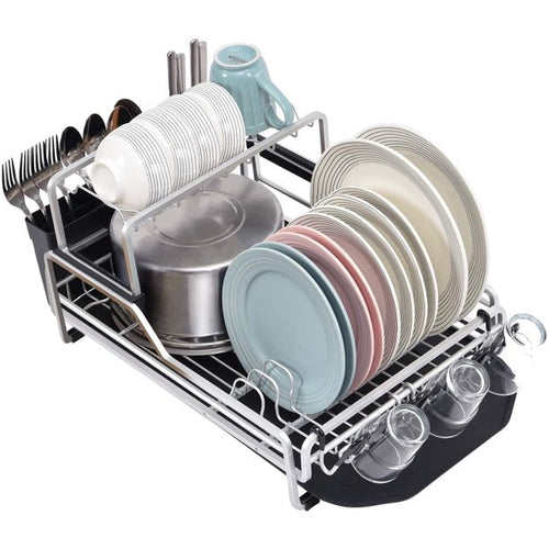 Kingrack 2-Tier Aluminum Dish Drying Rack,Dish Drainer Set with Multifunctional Removable Top Shelf,WK112354