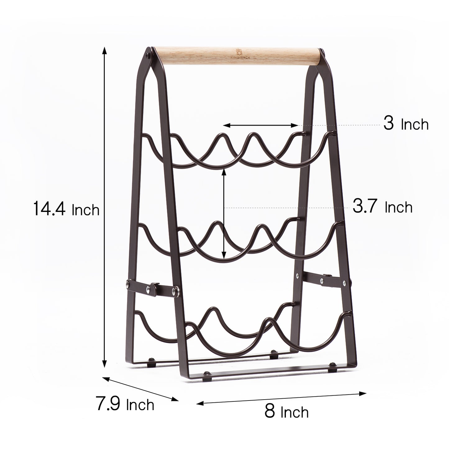Countertop Wine Rack for 6 Bottle Wine, 3-Tier Classic Design, Set of 1, Wood & Metal(Copper)-WK130915