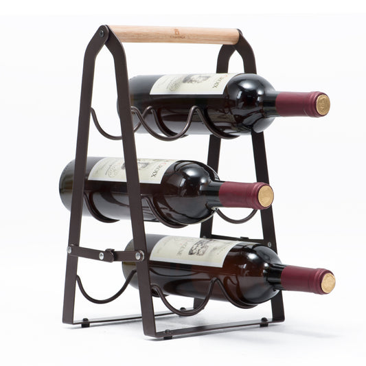 Countertop Wine Rack for 6 Bottle Wine, 3-Tier Classic Design, Set of 1, Wood & Metal(Copper)-WK130915