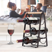 Countertop Wine Rack for 6 Bottle Wine, 3-Tier Classic Design, Set of 1, Wood & Metal(Copper)-WK130915
