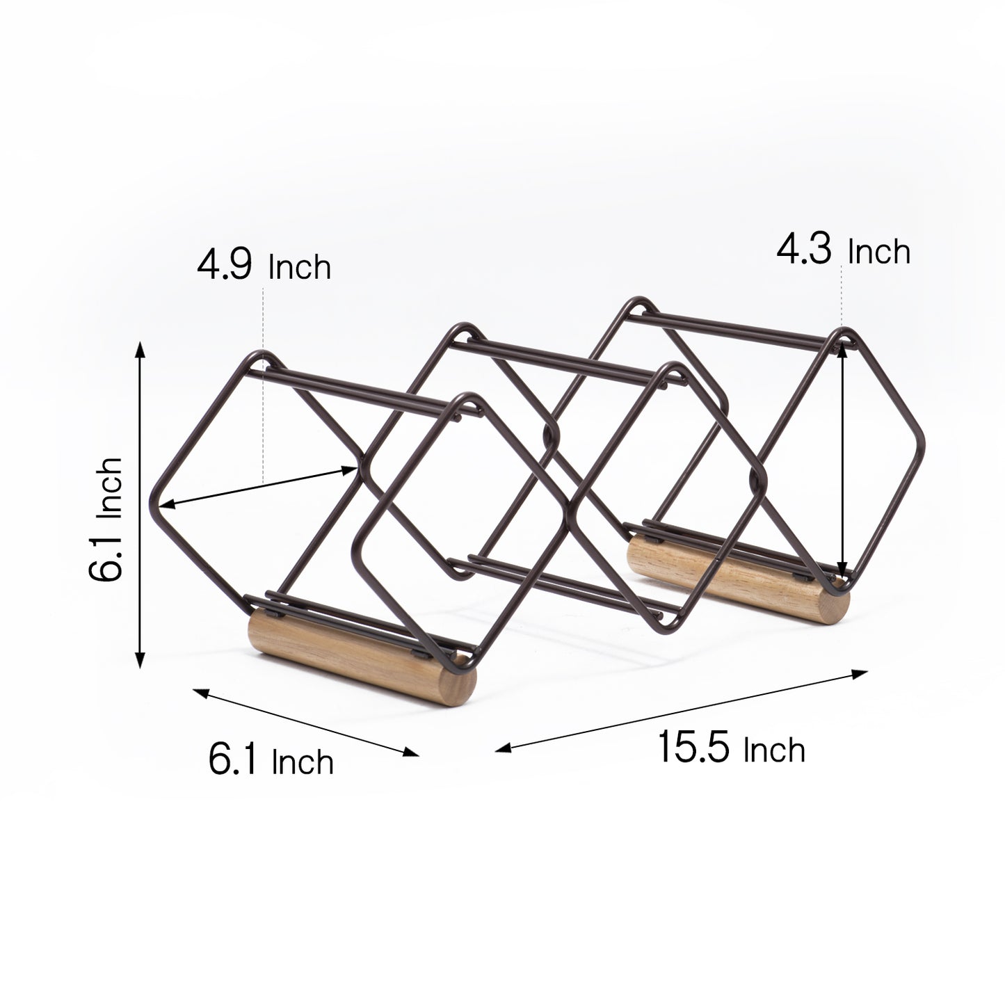 Tabletop Wine Rack, 5 Bottle Wine Holder Storage Stand, Set of 1, Wood & Metal(Copper)-WK130943