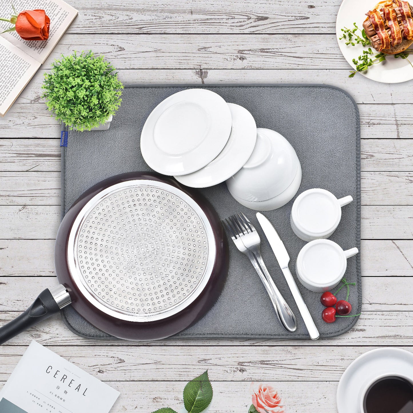 Microfiber Dish Drying Mat, Reversible Fast-Drying Dish Draining Mat, WK140508
