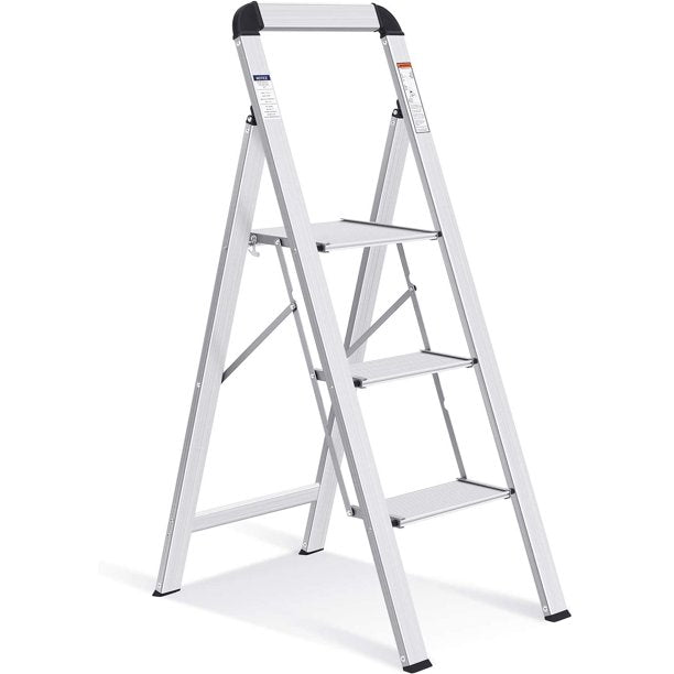 Kingrack 3 Step Ladder, Aluminum Lightweight Folding Step Stool with Utility Handle,WK3003-3F