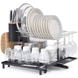 Dish Drying Rack, 2 Tier Dish Rack with Utensil Holder, Cup Holder