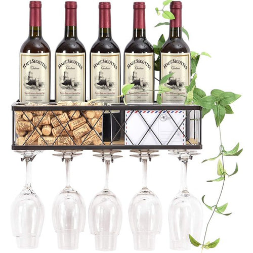 Kingrack Wall Mounted Wine Rack -Metal Bottle & Glass Holder with Hanging Stemware Glasses Set,WK810228