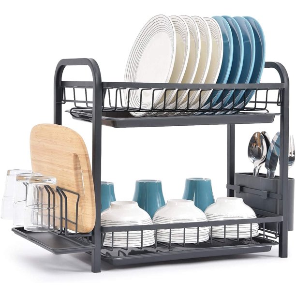 Kingrack Dish Drying Rack,2-Tier Dish Rack and Drainboard Set with