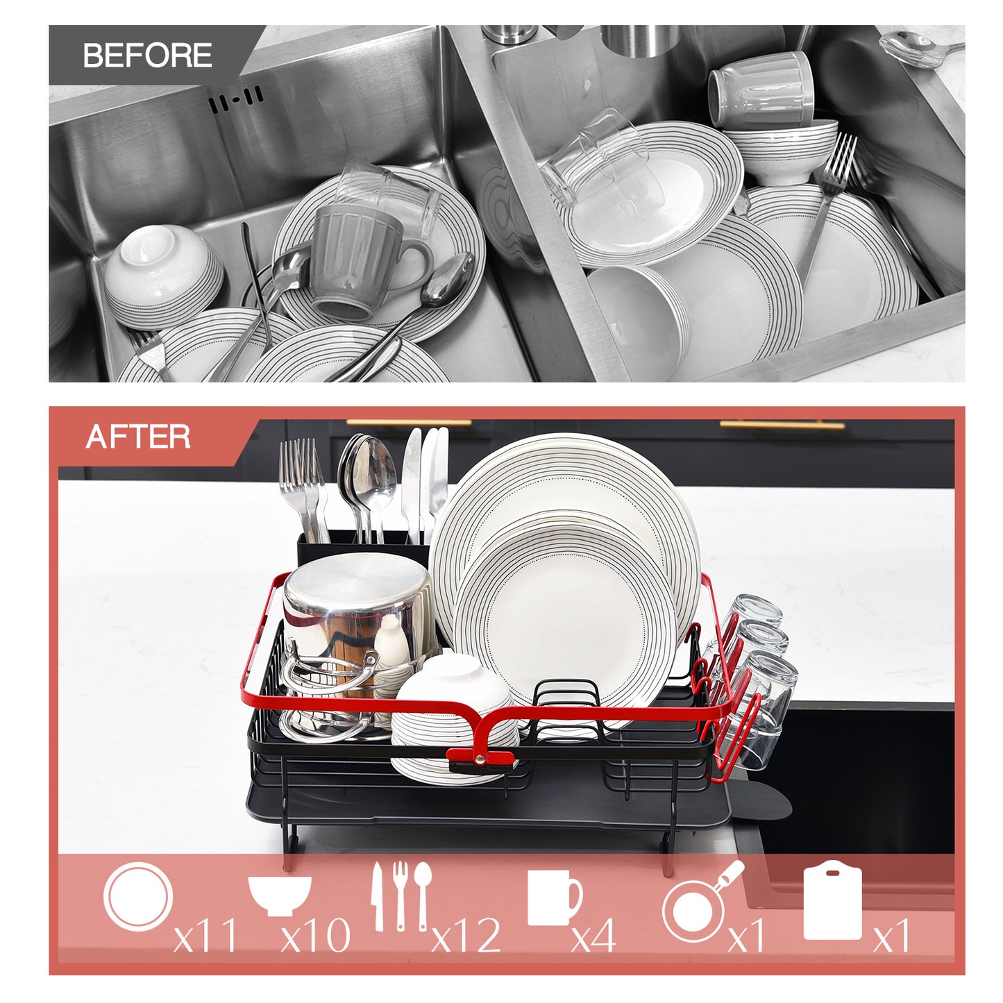 Kingrack Dish Rack for Kitchen, Dish Drying Rack with Cutlery Holder,WK810477