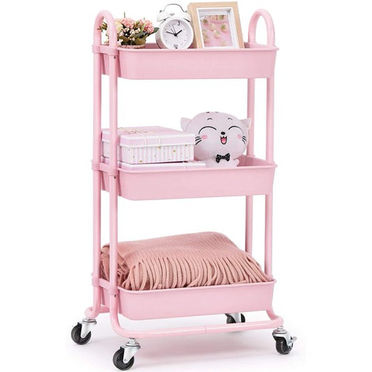 Kingrack Utility Rolling Cart with Lockable Wheels Multi-Purpose Storage Organizer Pink,WK830161-2