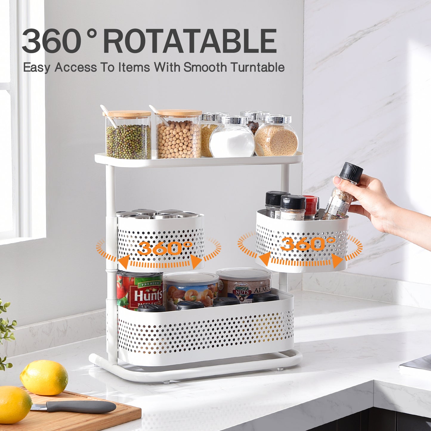 KINGRACK 3 Tier Rotating Bathroom Counter Organizer-White,WK830655