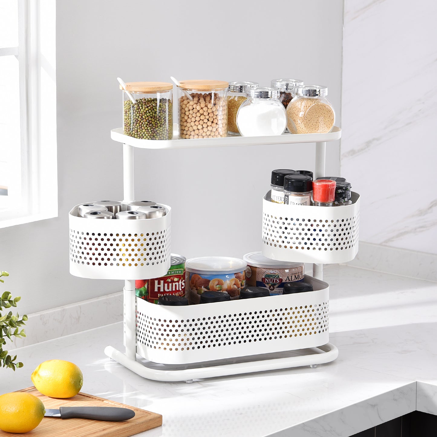 KINGRACK 3 Tier Rotating Bathroom Counter Organizer-White,WK830655