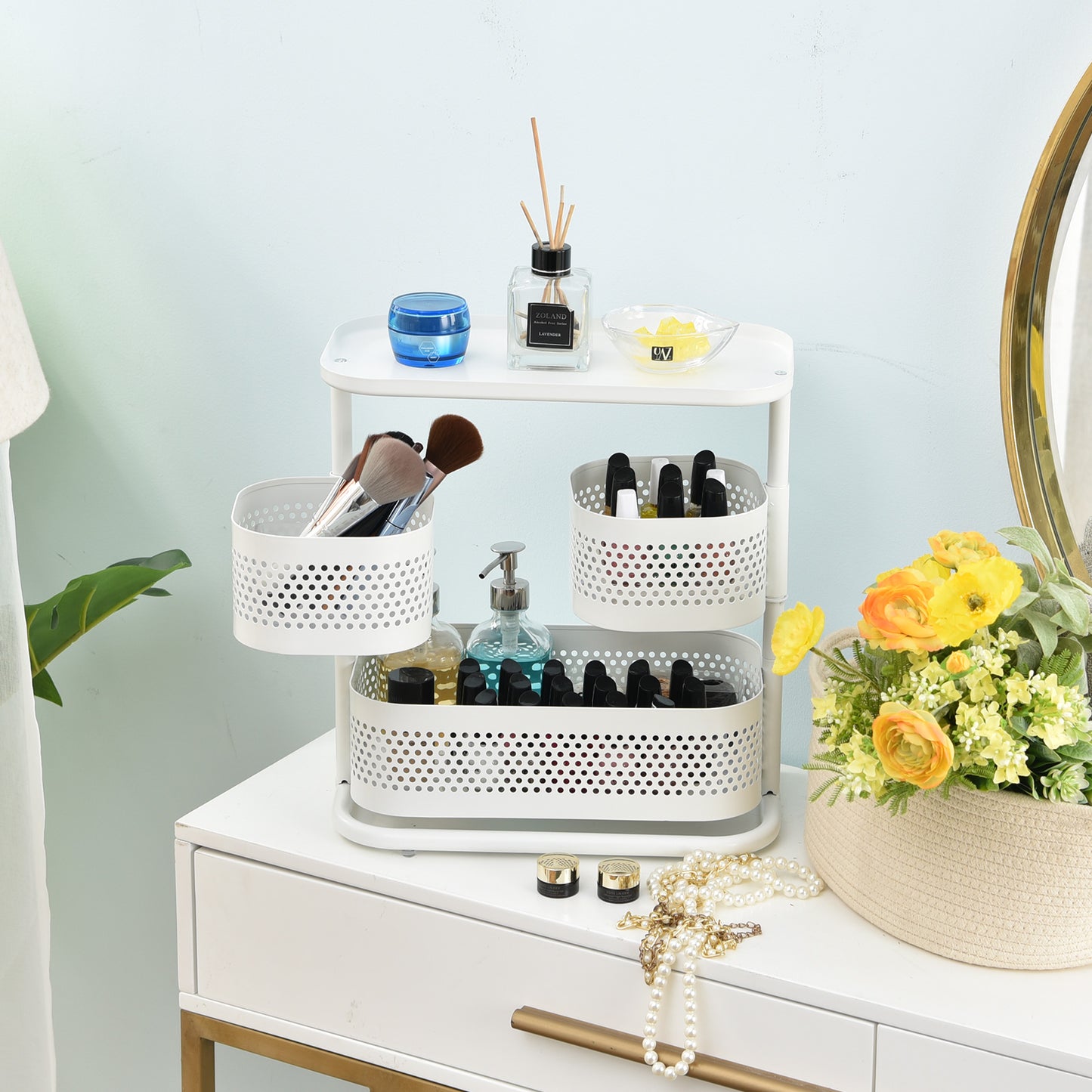 KINGRACK 3 Tier Rotating Bathroom Counter Organizer-White,WK830655
