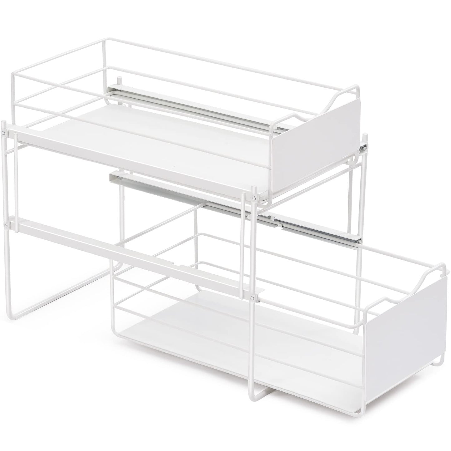 KINGRACK Stackable 2-Tier Cabinets Organizer With Sliding Storage Drawer, Under Sink Organizer, Pull Out Cabinets Home Organizer Shelf, Sliding Storage Basket Organizer, White,WK810351 -W