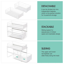 KINGRACK Stackable 2-Tier Cabinets Organizer With Sliding Storage Drawer, Under Sink Organizer, Pull Out Cabinets Home Organizer Shelf, Sliding Storage Basket Organizer, White,WK810351 -W
