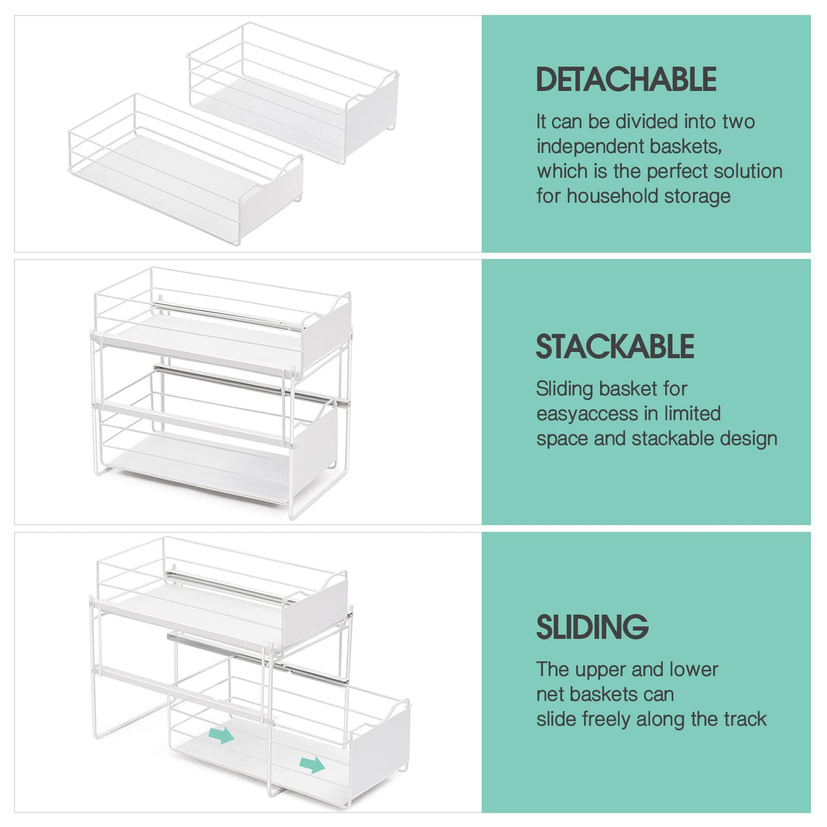 KINGRACK Stackable 2-Tier Cabinets Organizer With Sliding Storage Draw ...