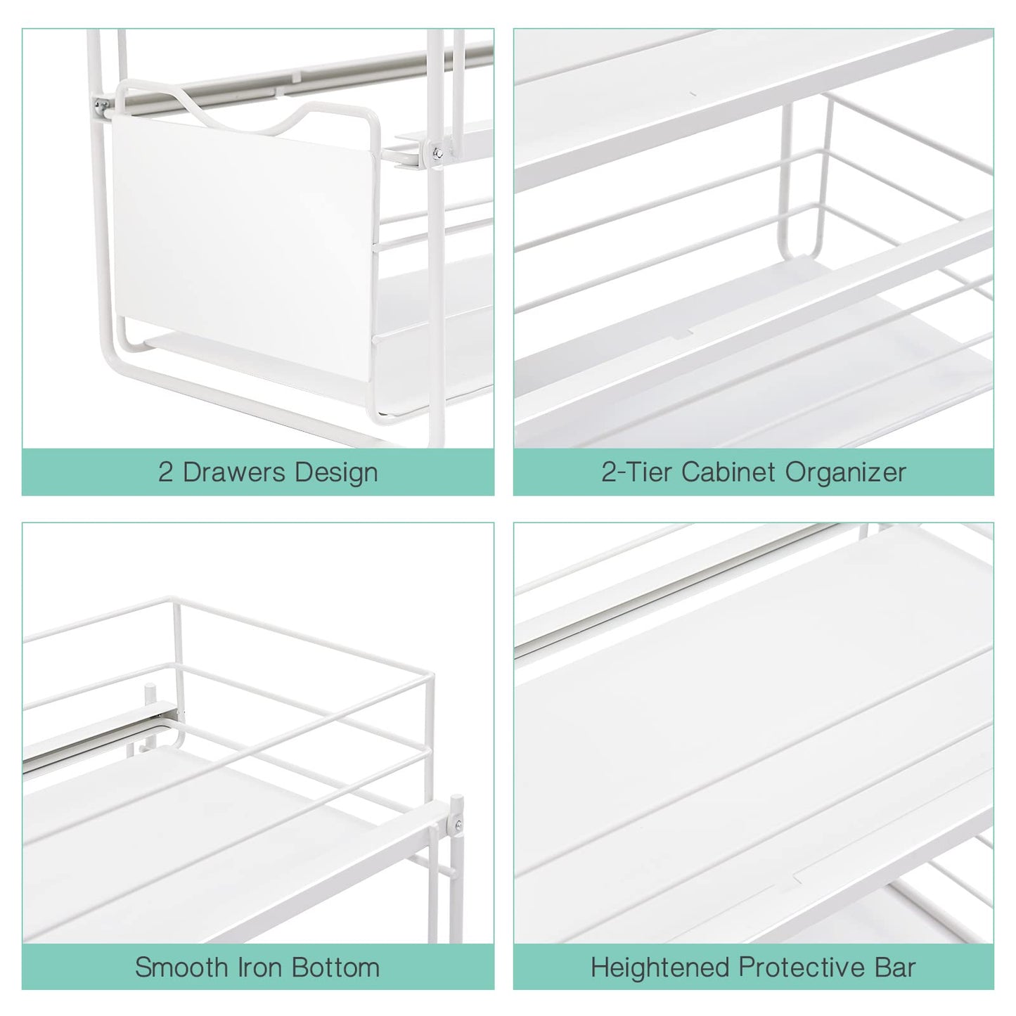 KINGRACK Stackable 2-Tier Cabinets Organizer With Sliding Storage Drawer, Under Sink Organizer, Pull Out Cabinets Home Organizer Shelf, Sliding Storage Basket Organizer, White,WK810351 -W