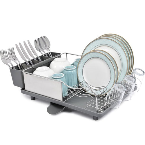 KINGRACK Dish Drying Rack,2-Tier Dish Rack and Drainboard Set with Utensil Holder, Cup Holder, Cutting Board Holder and Large Dish Drainer for Kitchen
