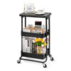KINGRACK 3-Tier Metal Rolling Storage Cart with Practical Tabletop, 3-Tier Metal Serving Rolling Cart with Contral Handle,Trolley Organizer with Locking Wheels for Library Office Classroom Home Dedroom,RY810173-B