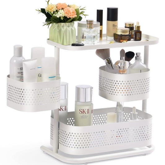 KINGRACK 3 Tier Rotating Bathroom Counter Organizer-White,WK830655