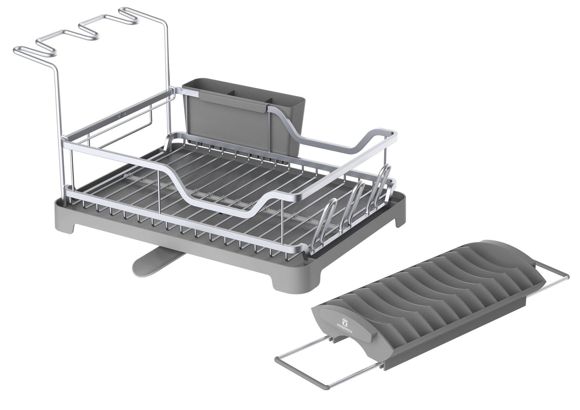 Aluminum Dish Drying Rack with Over Sink Dish Rack, Swivel Spout, Wine Glass & Cup Holder - Kingrack Home