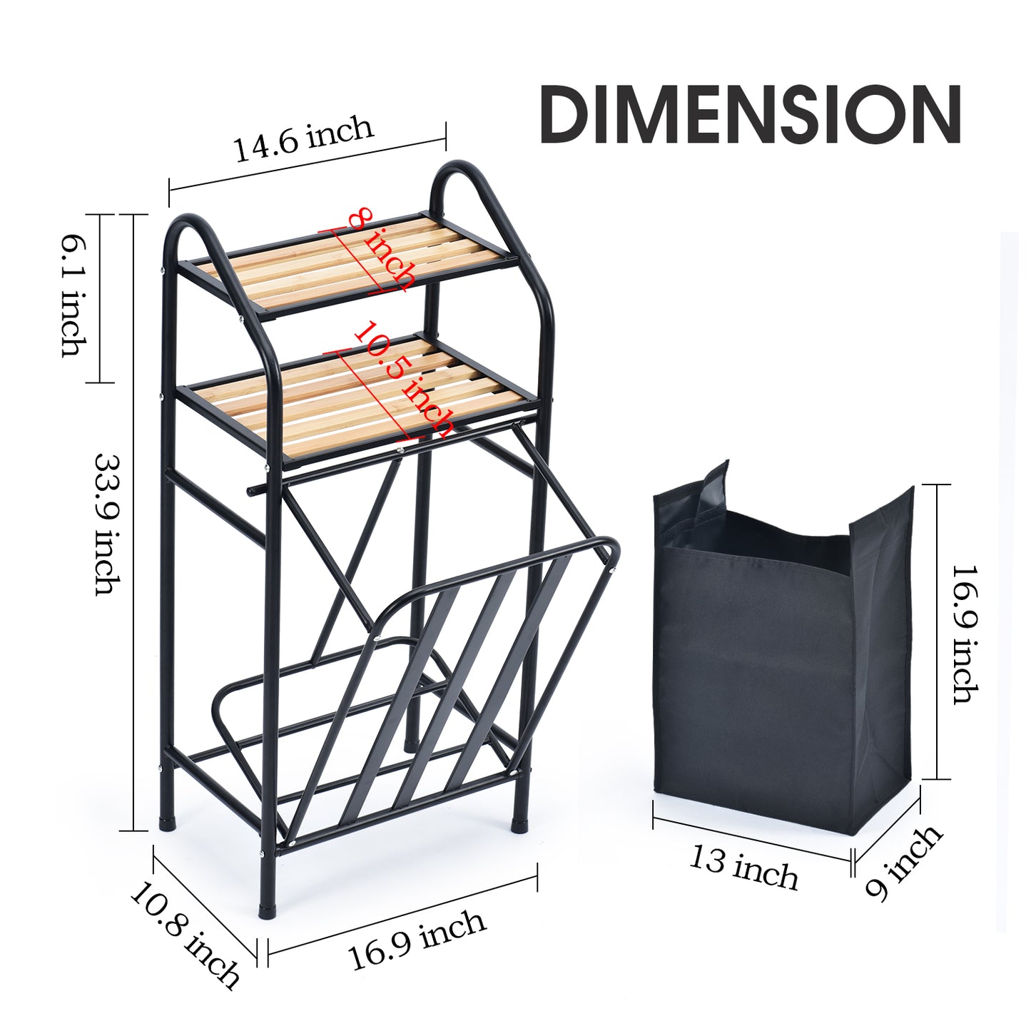 Laundry Tilt-Out Sorter with 2-Tier Shelves and Removable Bag, Laundry  Hamper, Black-WK130901C