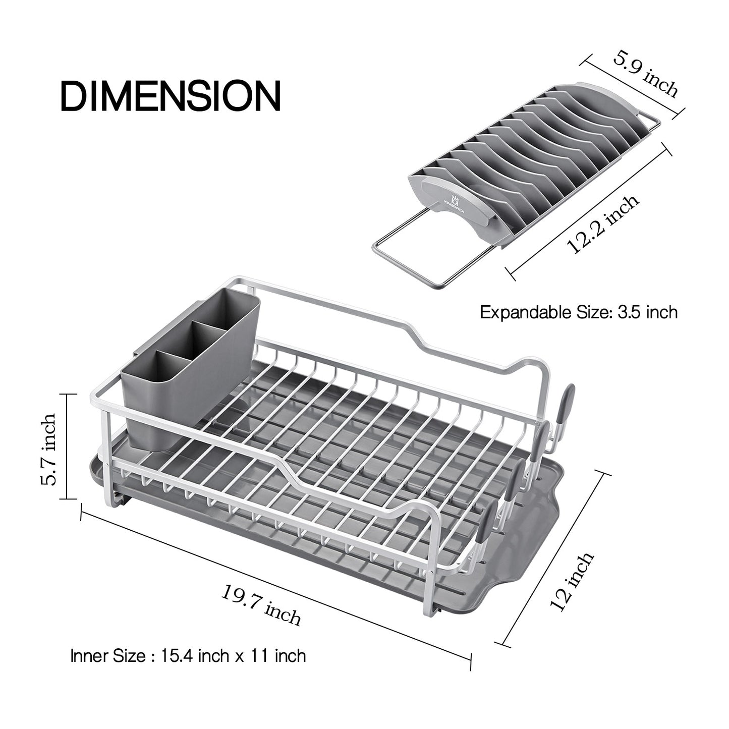 Aluminum Dish Rack with Expandable Over Sink Plate Rack, Drip Tray, WK112040