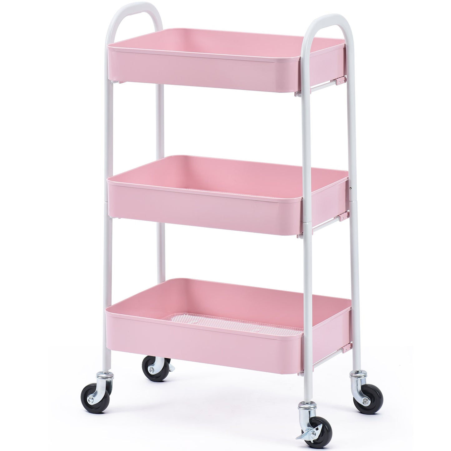 3 Tier Rolling Cart, No Screw Metal Utility Cart, Easy Assemble-WK130917 (WHITE/PINK/GREY/BLACK, 4-COLORS AVAILABLE))