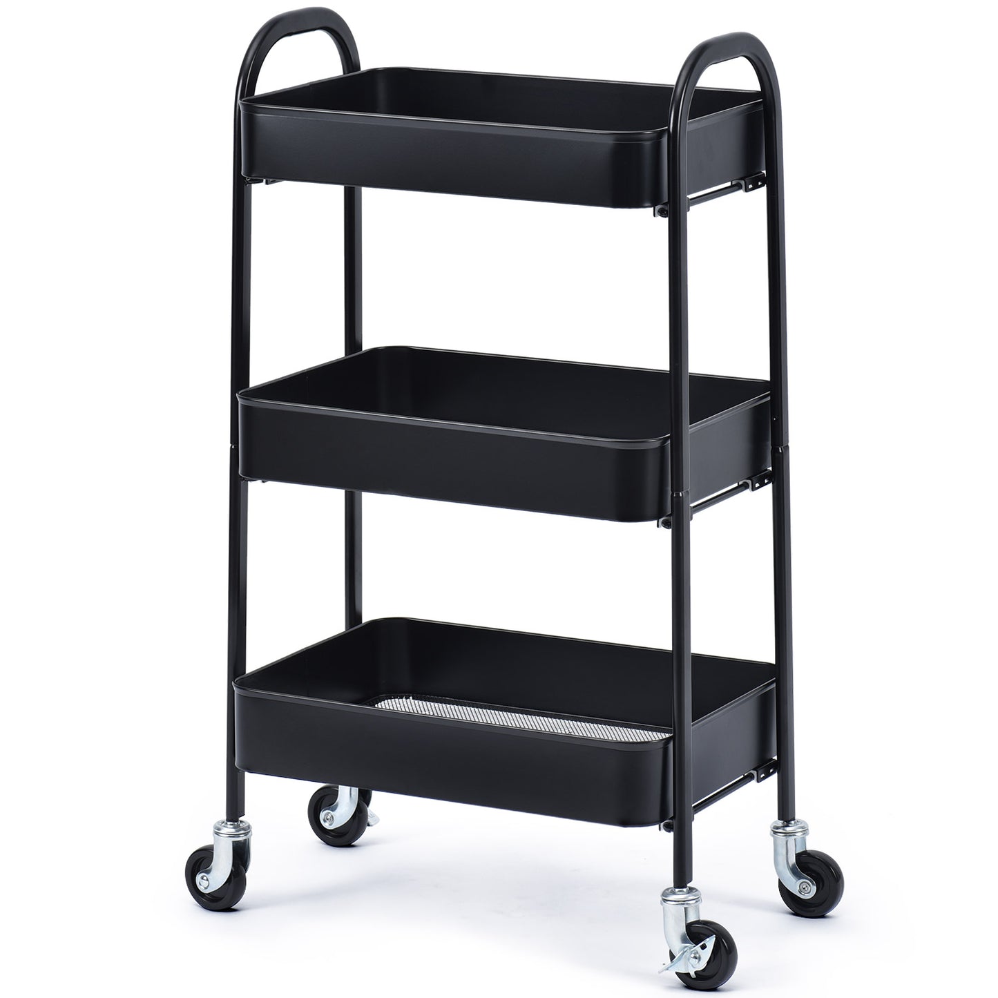 3 Tier Rolling Cart, No Screw Metal Utility Cart, Easy Assemble-WK130917 (WHITE/PINK/GREY/BLACK, 4-COLORS AVAILABLE))