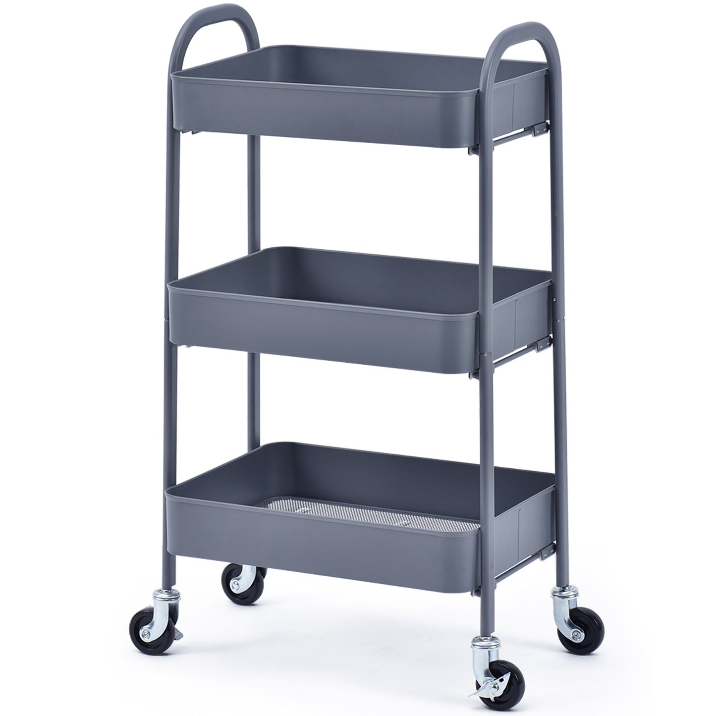 3 Tier Rolling Cart, No Screw Metal Utility Cart, Easy Assemble-WK130917 (WHITE/PINK/GREY/BLACK, 4-COLORS AVAILABLE))